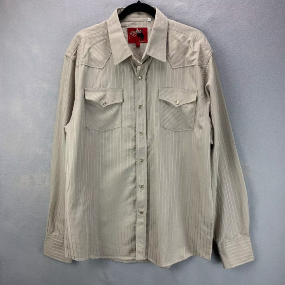Rodeo Clothing Co Shirt Mens Extra Large Tan Pearl‎ Snap Western Rodeo Cowboy